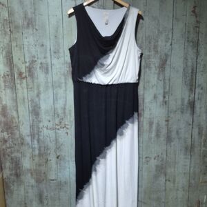 Chico's Asymmetrical Black and White Print Maxi Dress